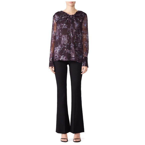 Grey by Jason WU Winter Floral Knot Blouse Silk Embroidery Purple Silver 2 / XS - Picture 2 of 8